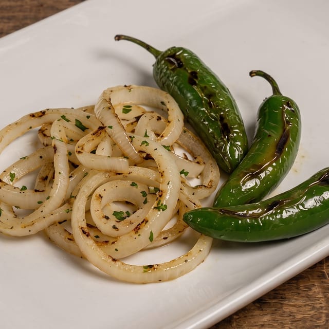 Grilled Onion and Serranos.